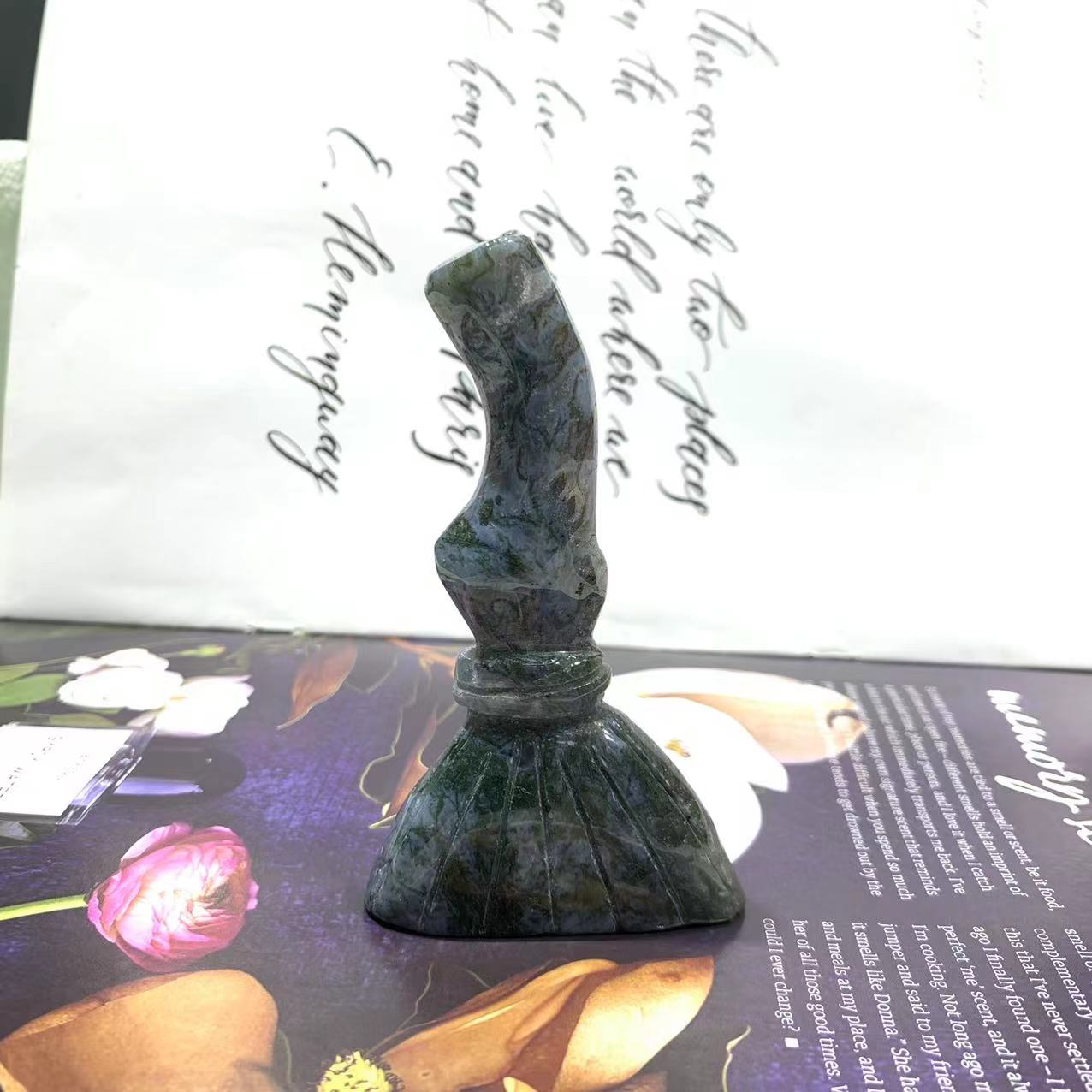 Moss agate carving broom