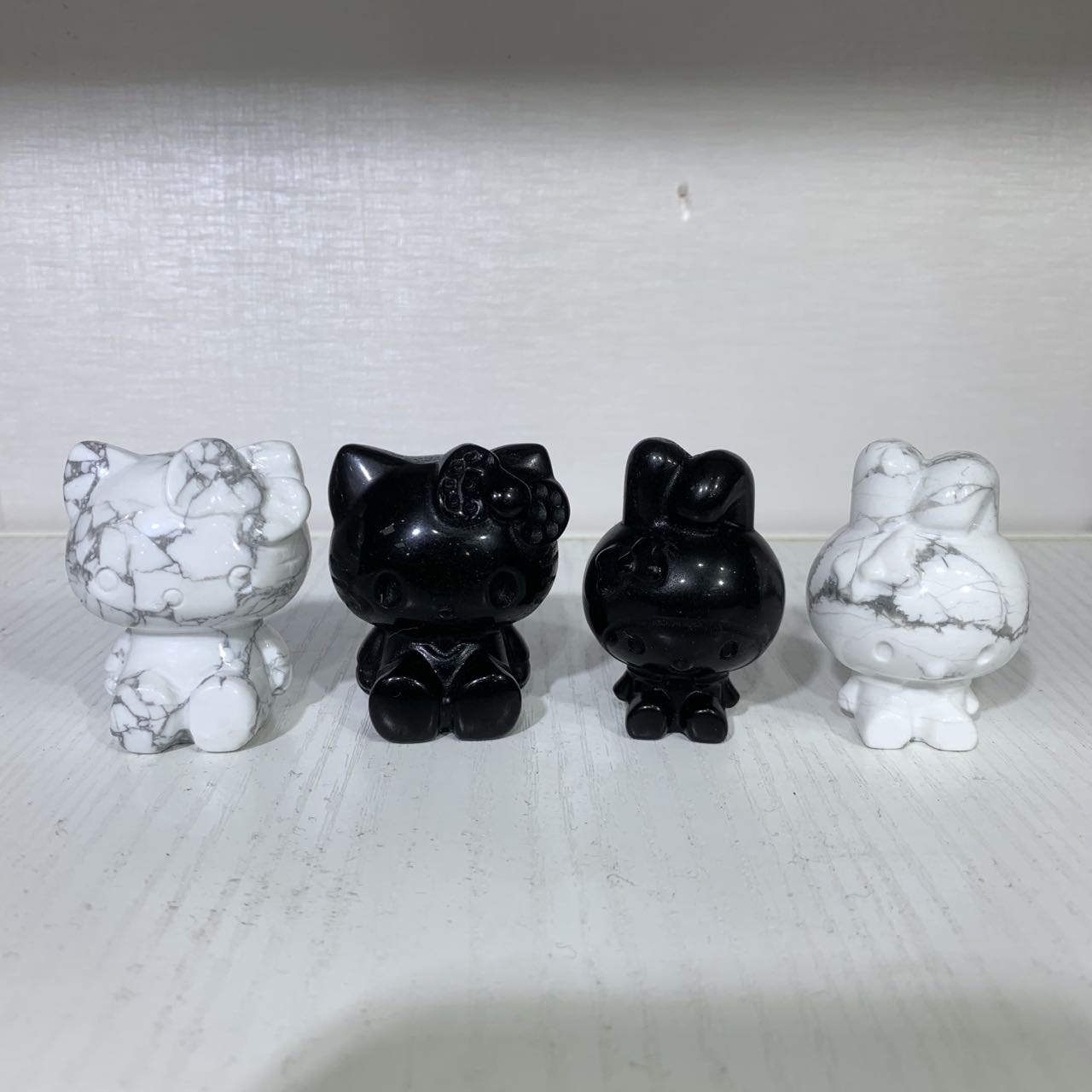 Cartoon Hello kitty & Melody howlite and obsidian
