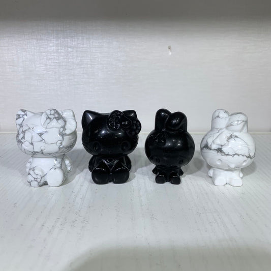 Cartoon Hello kitty & Melody howlite and obsidian