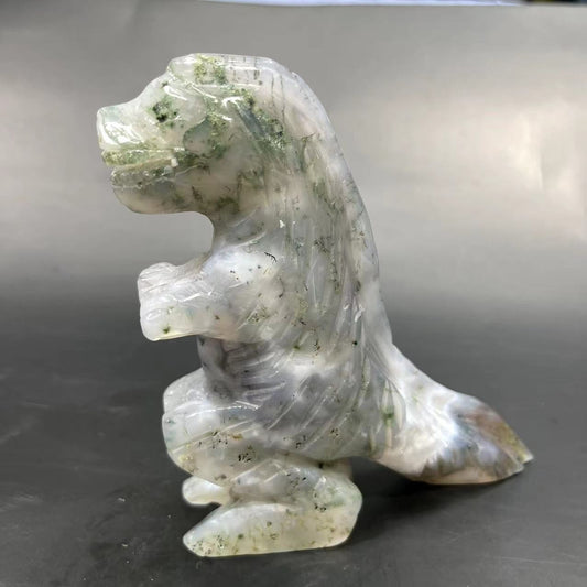 Moss agate Dinosaur carving