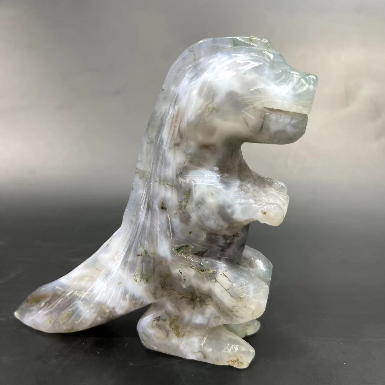 Moss agate Dinosaur carving