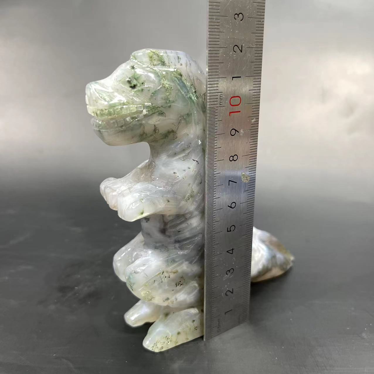 Moss agate Dinosaur carving