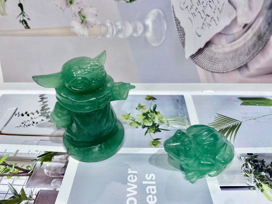 green aventurine yoda and Fluorite frog