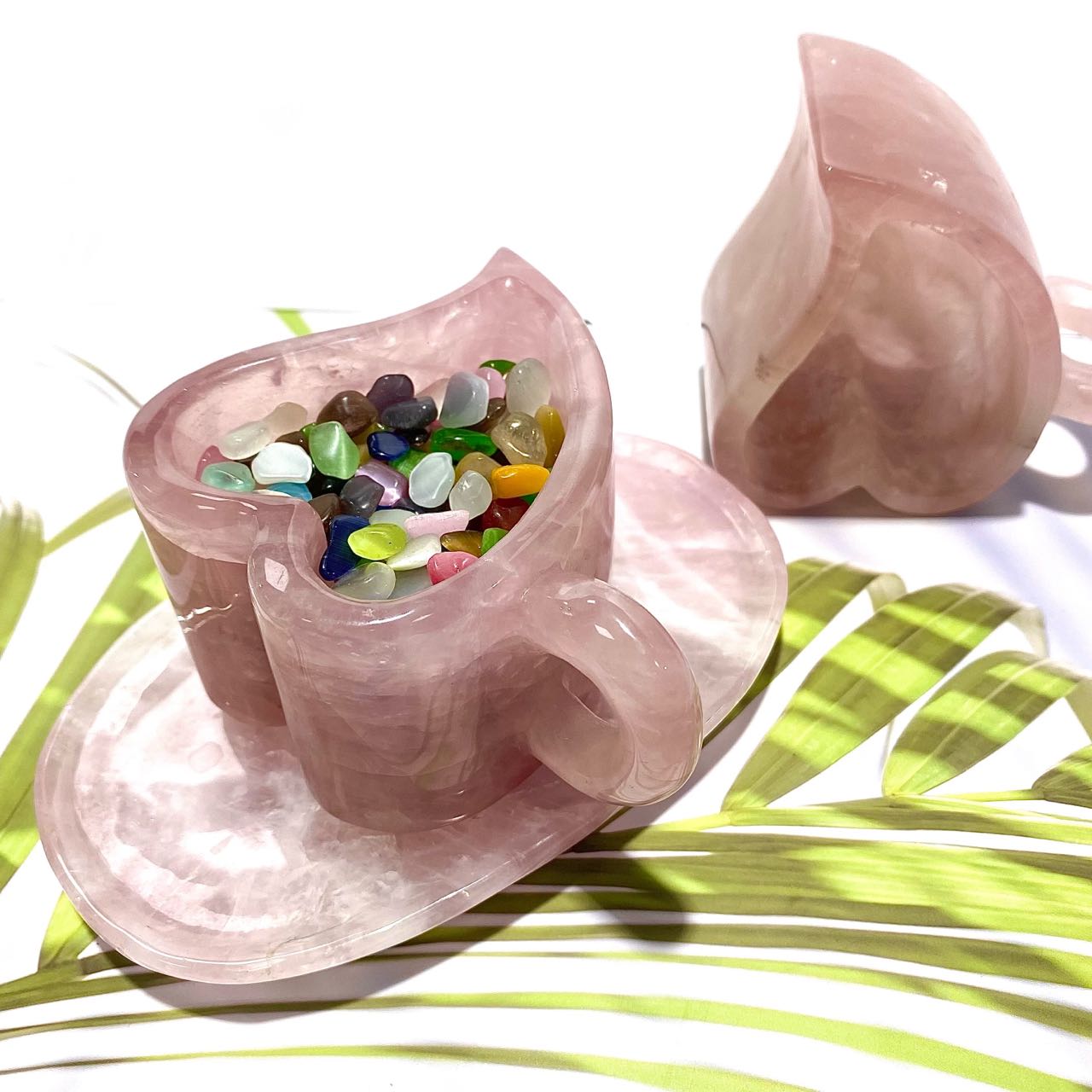 Rose quartz heart shape cup set of 3
