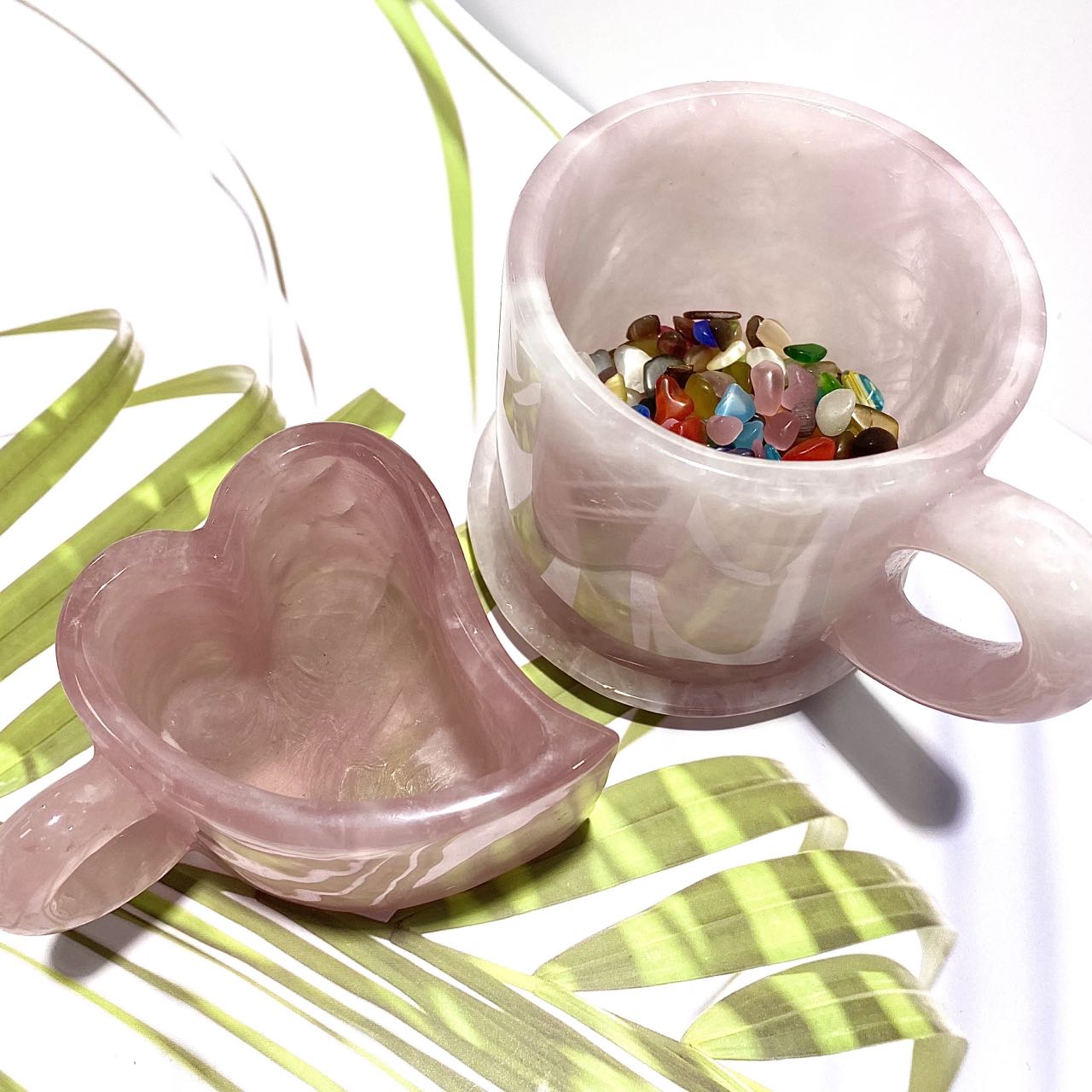 Rose quartz round shape cup set of 2