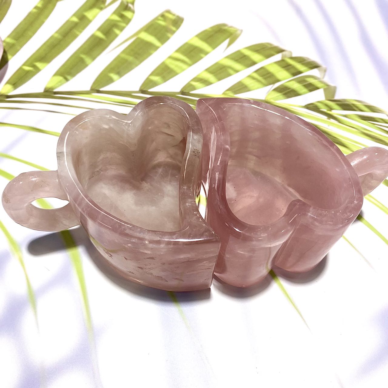 Rose quartz heart shape cup set of 3